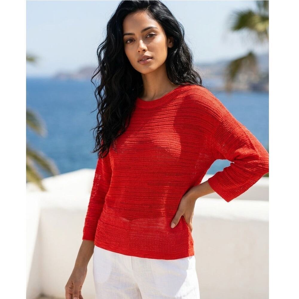Tommy Bahama 3/4 Sleeve Cotton Knit Sweater Womens Medium Work Casual Beachy